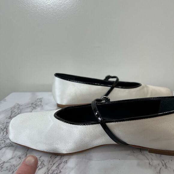 Reformation Womens Mariella Mary Jane Ballet Flats Size 5.5 Black White Minimal - Picture 9 of 15